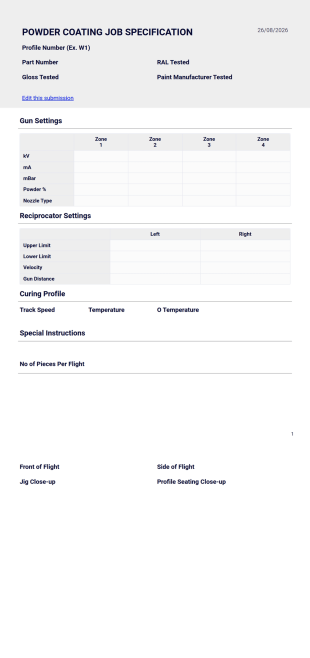 Powder Coating Job Specification PDF Template
