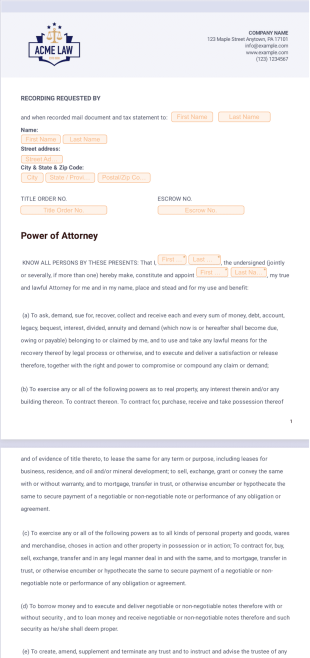 Power of Attorney Form - PDF Templates