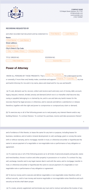 Power of Attorney Form PDF Template