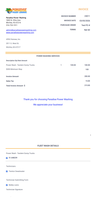PPW Fleet Wash Invoice Template - PDF Templates