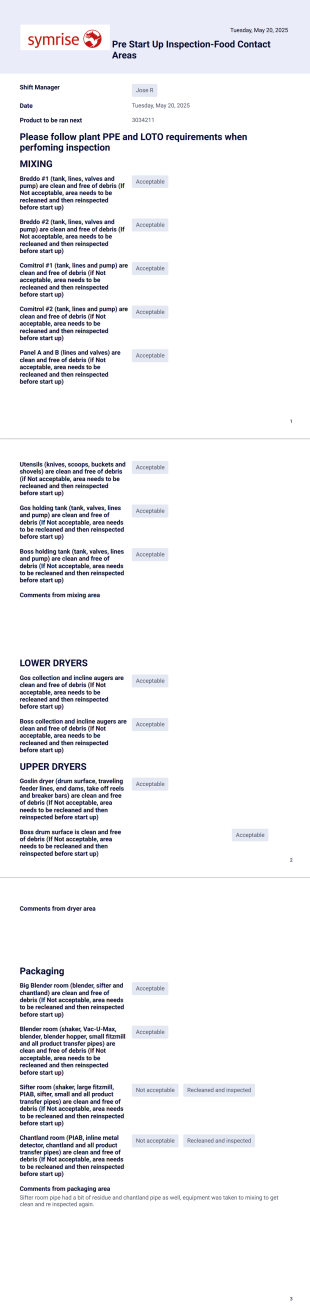 Pre-Startup Inspection- Food Safety Contact Area PDF Template