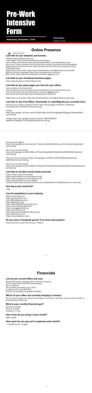 Pre-Work Template - PDF Templates