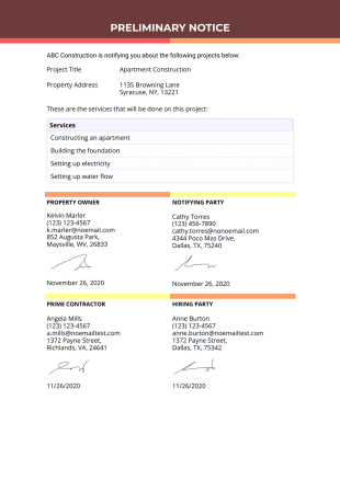 Preliminary Notice Template - PDF Templates