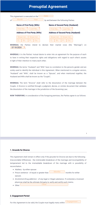 Prenuptial Agreement Template - PDF Templates