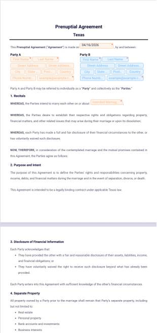 Prenuptial Agreement Texas Template - PDF Templates