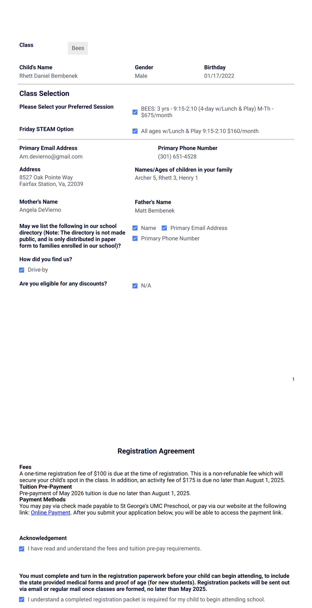 Preschool Registration - PDF Templates | Jotform