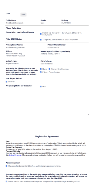 Preschool Registration PDF Template