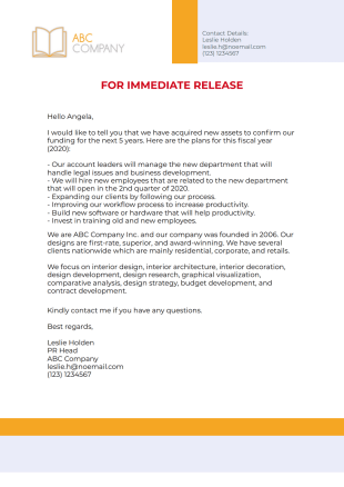 Press Release Email Template - PDF Templates