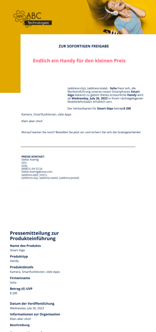 Pressemitteilung zur Produkteinführung - PDF Templates