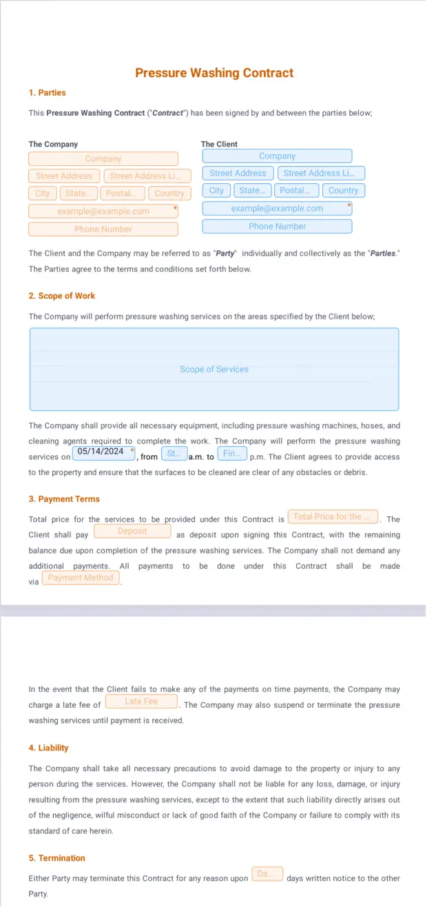 Pressure Washing Contract Template