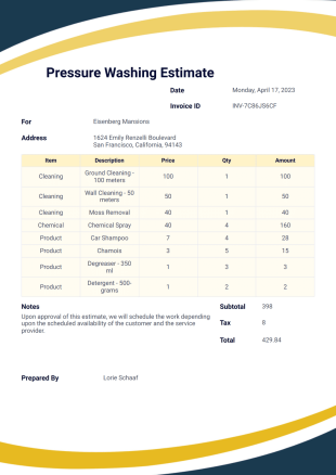 Pressure Washing Estimate Template - PDF Templates