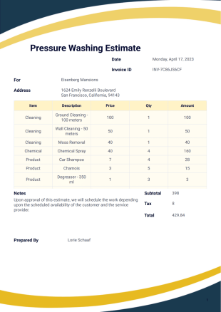 Pressure Washing Estimate Template - PDF Templates