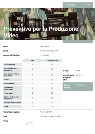 Preventivo per la Produzione Video Template PDF