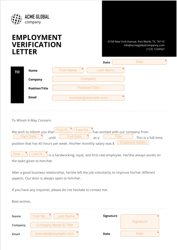 Previous Employment Verification Letter