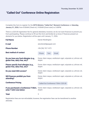 Printable Registration Form - PDF Templates