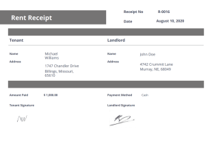 Fillable Rent Receipt Template - PDF Templates