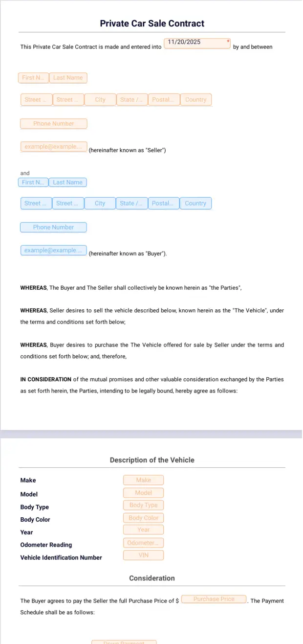 Private Car Sale Contract Template PDF Templates Jotform