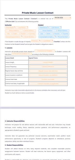 Private Music Lesson Contract Template - PDF Templates