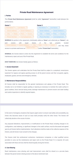 Private Road Maintenance Agreement PDF Template