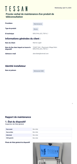Procès-verbal de maintenance d'un produit de téléconsultation - PDF Templates