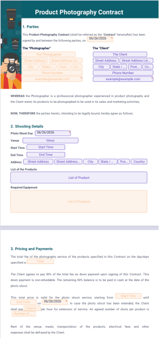 Product Photography Contract Template - Sign Templates