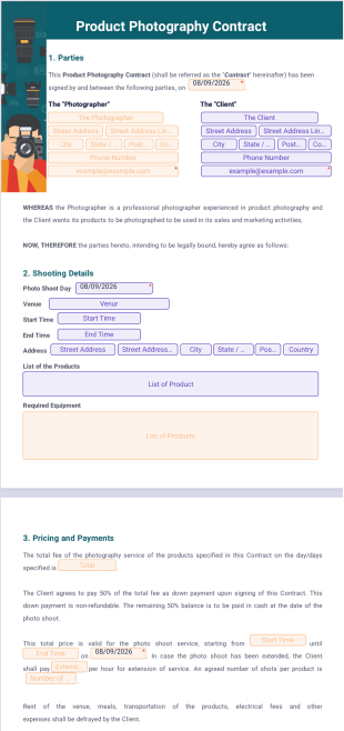 Product Photography Contract Template - PDF Templates