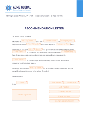 Professional Letter of Recommendation PDF Template