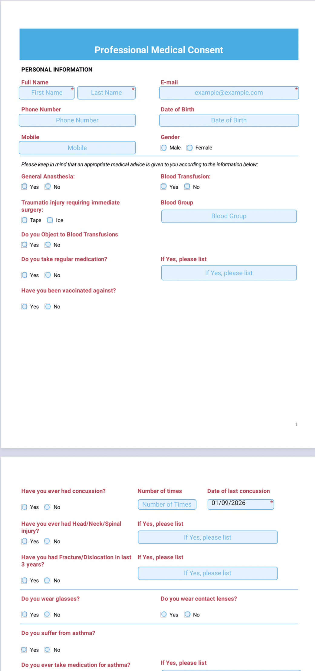 Professional Medical Consent Template - PDF Templates | Jotform