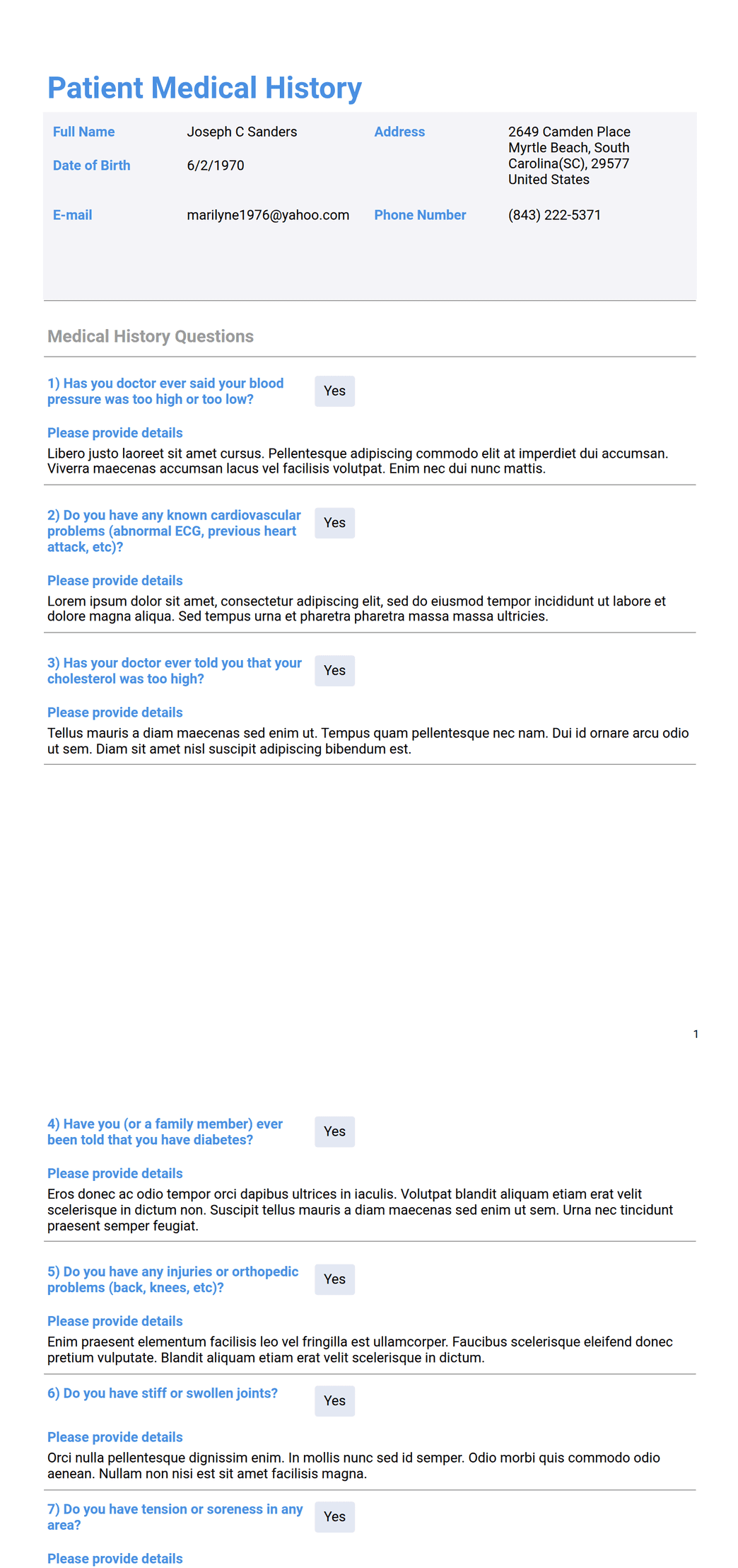 Professional Medical History Template - PDF Templates | Jotform