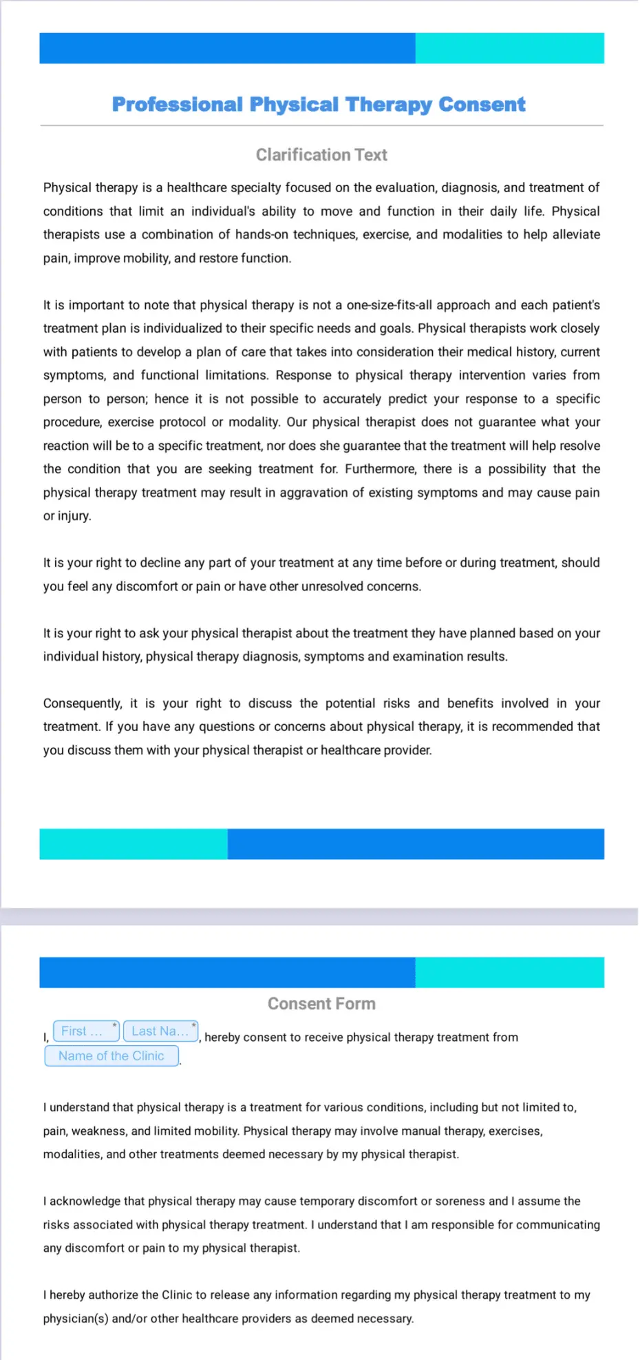 Professional Physical Therapy Consent Template