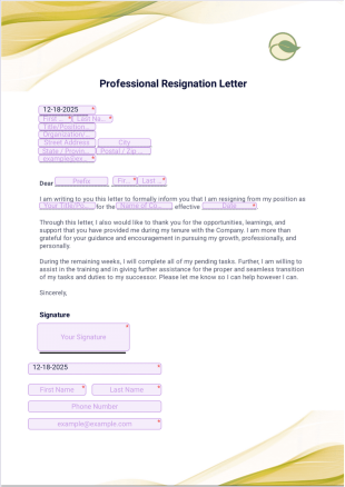 Professional Resignation Letter PDF Template