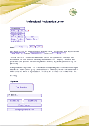 Professional Resignation Letter PDF Template
