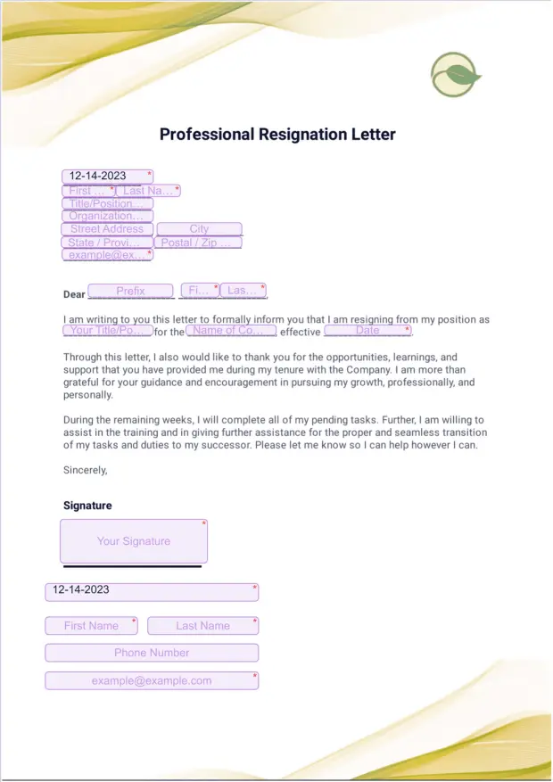 Professional Resignation Letter