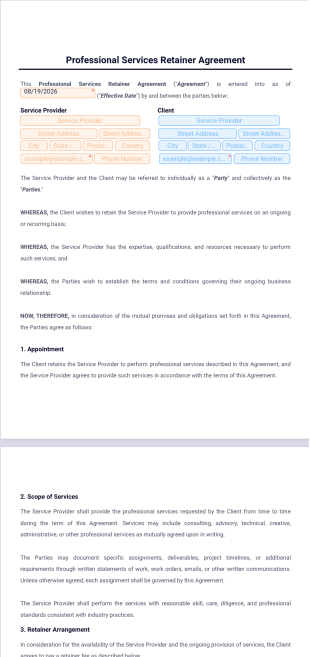 Professional Services Retainer Agreement Template - PDF Templates