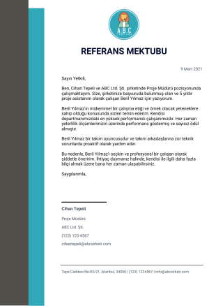 Profesyonel Referans Mektubu - PDF Templates