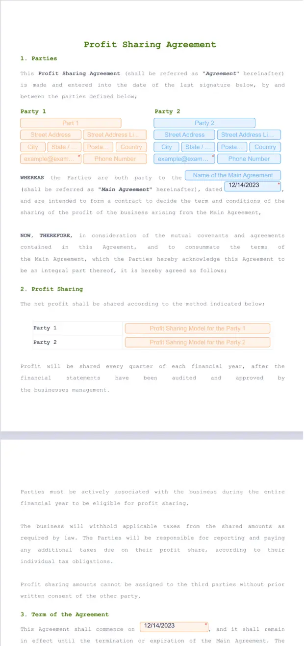 Profit Sharing Agreement Template