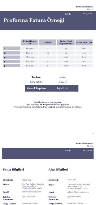 Proforma Fatura Örneği - PDF Templates