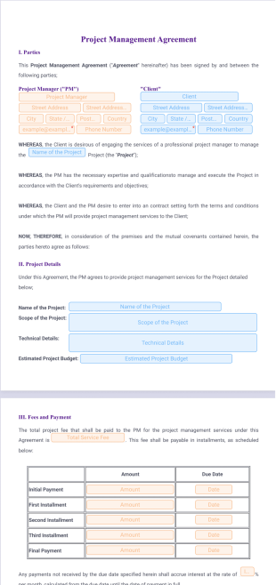 Project Management Agreement PDF Template