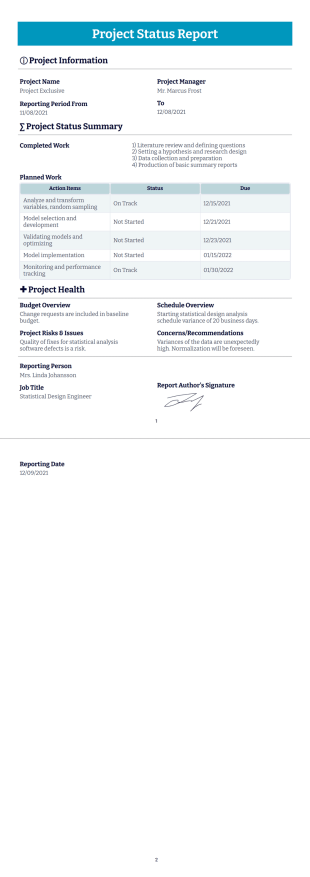 Project Status Report PDF Template