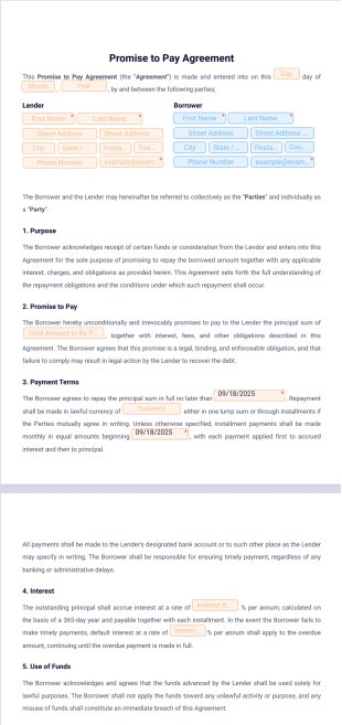 Promise to Pay Agreement Template - PDF Templates