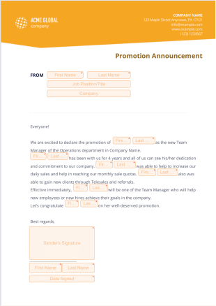Promotion Announcement Letter - Sign Templates