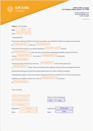 Promotion Letter to Employee PDF Template