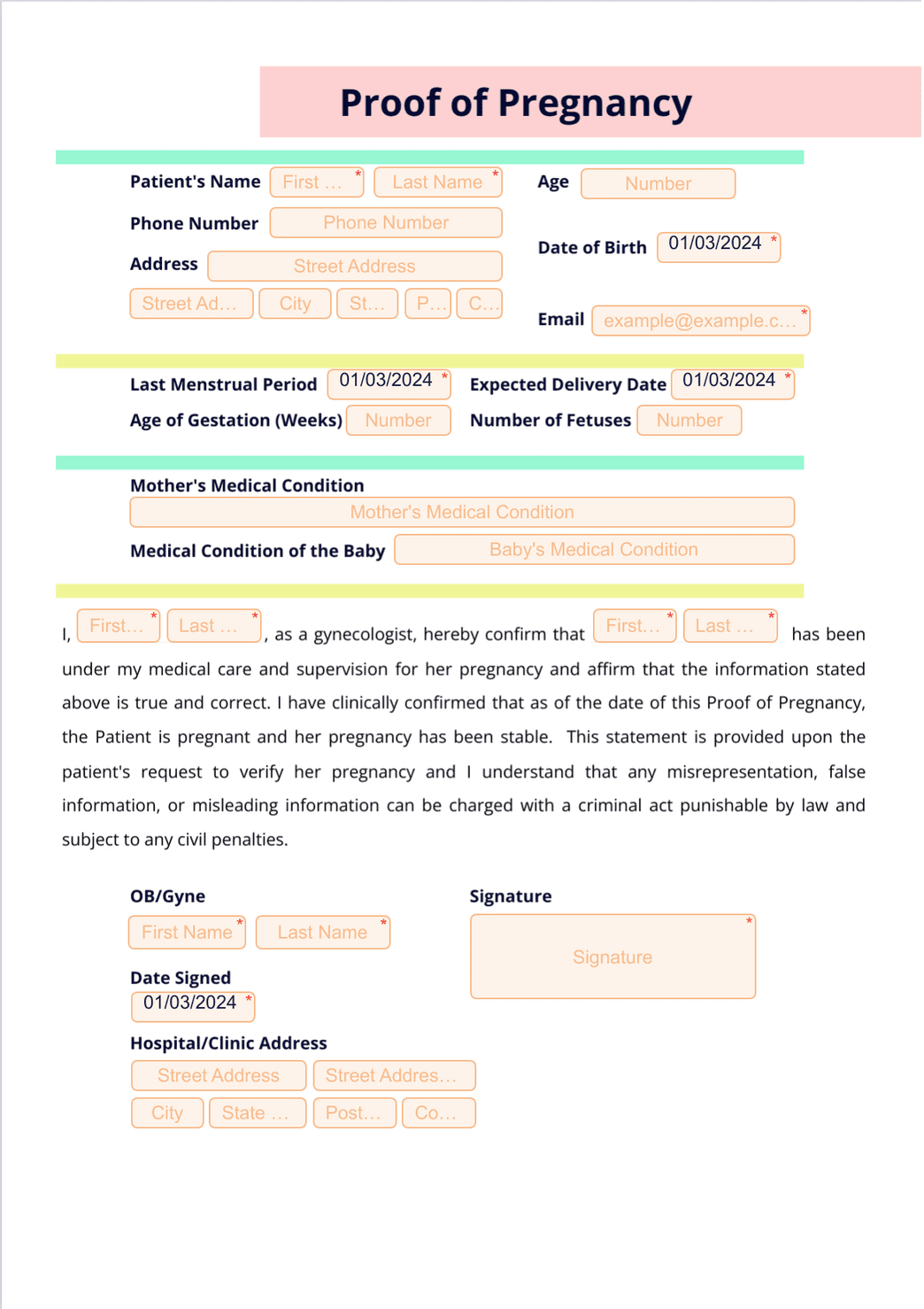 Proof of Pregnancy Template PDF Templates Jotform