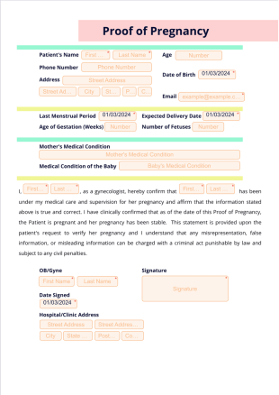 Proof of Pregnancy Template - PDF Templates
