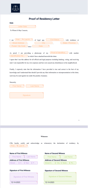 Proof of Residency Letter PDF Template