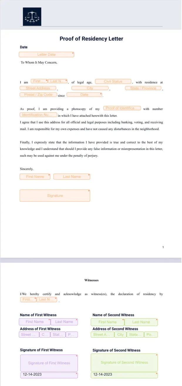 Proof of Residency Letter