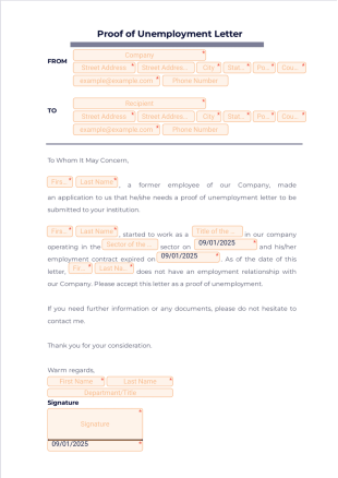 Proof of Unemployment Letter Sample PDF Template
