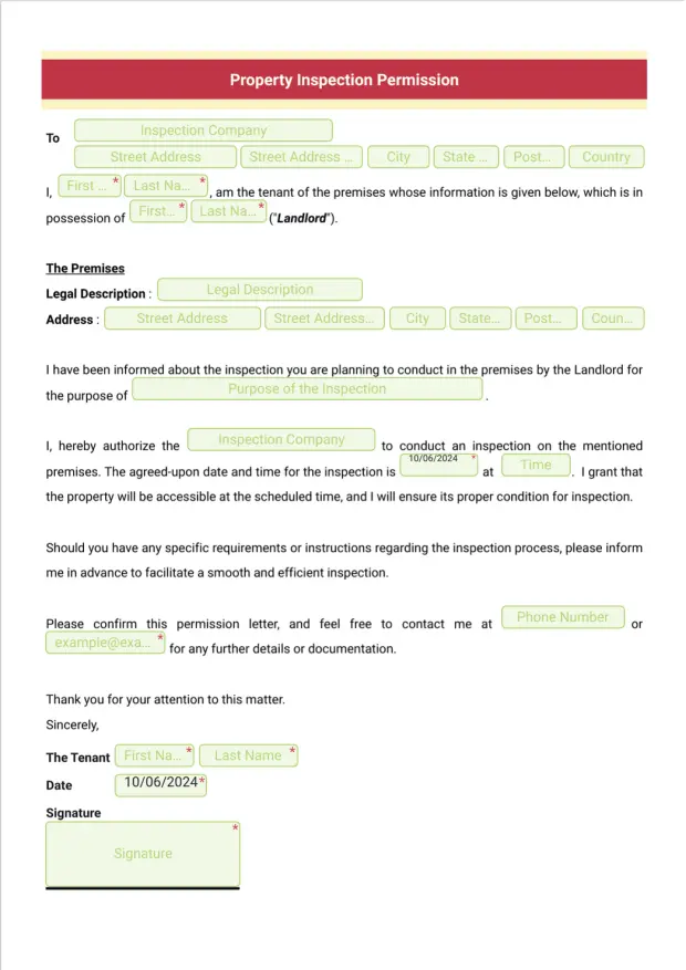 Property Inspection Permission Template