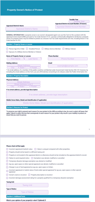 Property Owner’s Notice of Protest PDF Template