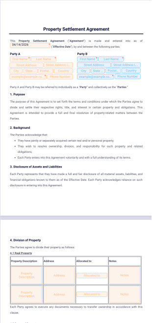 Property Settlement Agreement Template - PDF Templates